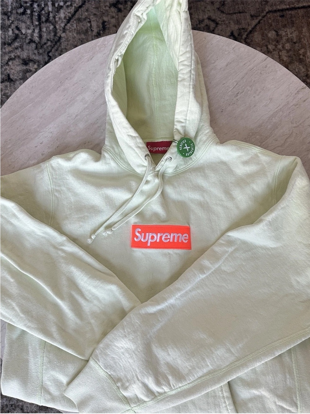 Supreme Light Green Hoodie with Orange Box Logo